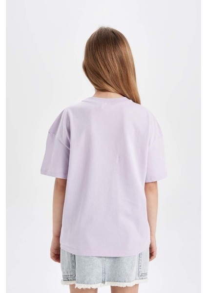 Kız Çocuk Relax Fit Bisiklet Yaka Baskılı Kısa Kollu Tişört C4451A824HS indirimleri