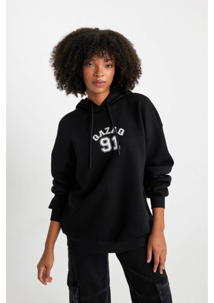 Oversize Fit Kapüşonlu Kalın Kumaş Sweatshirt B7018AX23WN