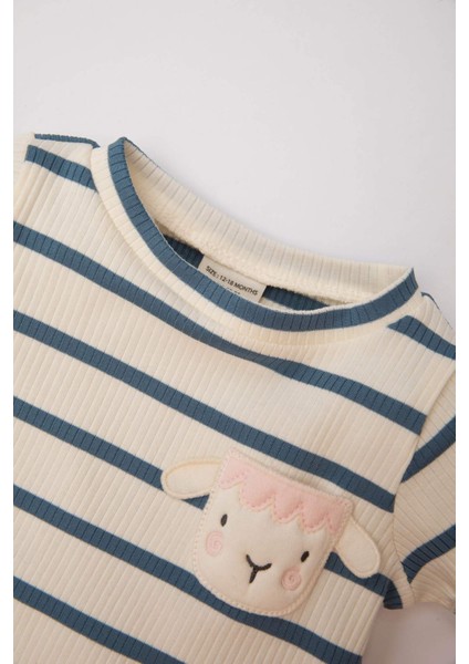 Kız Bebek Çizgili Kısa Kollu Fitilli Kaşkorse Pijama Takımı C0663A524SM modelleri