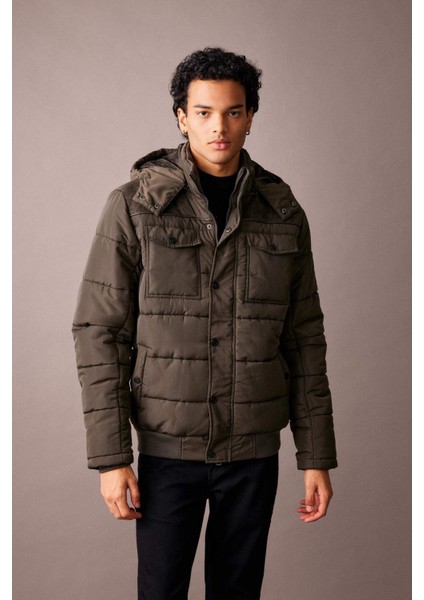 Su Geçirmez Slim Fit Dar Kesim Kapüşonlu Fermuarlı Çıtçıtlı Cepli Astarlı Mont R2303AZ23WN