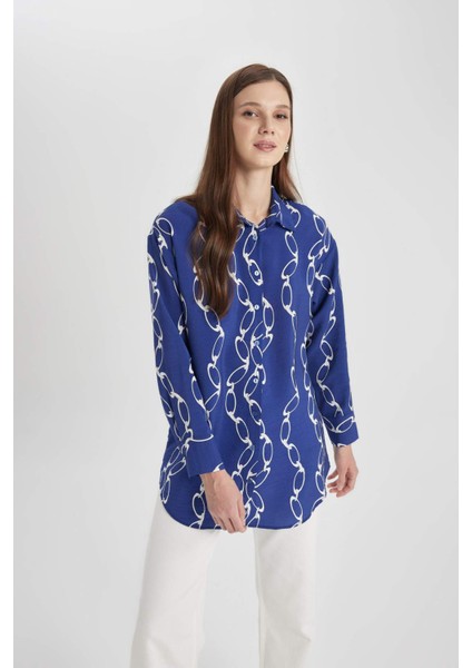 Relax Fit Desenli Uzun Kollu Gömlek Tunik A5308AX24SM