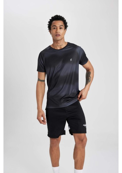 Fit Slim Fit Dar Kesim Bisiklet Yaka Desenli Sporcu Kısa Kollu Tişört Z5579AZ24SP indirimleri