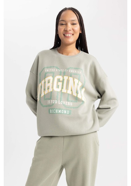 Oversize Geniş Kalıp Bisiklet Yaka Baskılı Kalın Kumaş Sweatshirt A8954AX23WN modelleri