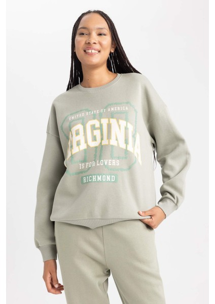 Oversize Geniş Kalıp Bisiklet Yaka Baskılı Kalın Kumaş Sweatshirt A8954AX23WN fırsatları