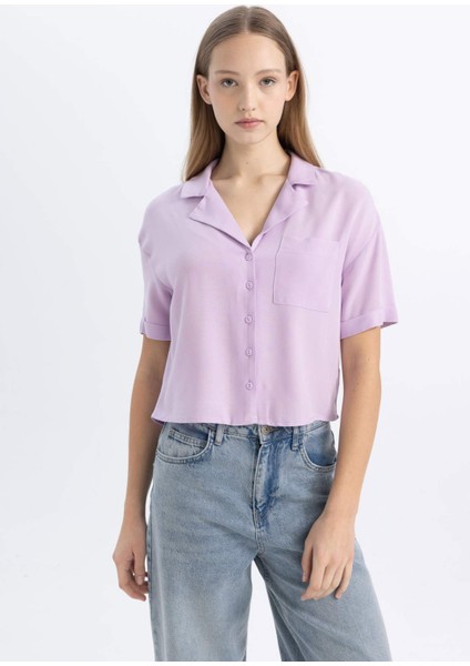 Coool Oversize Geniş Kalıp Pijama Yaka Kısa Kollu Gömlek C3751AX24SP