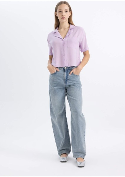 Coool Oversize Geniş Kalıp Pijama Yaka Kısa Kollu Gömlek C3751AX24SP