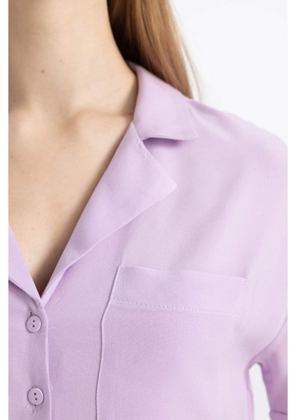 Coool Oversize Geniş Kalıp Pijama Yaka Kısa Kollu Gömlek C3751AX24SP