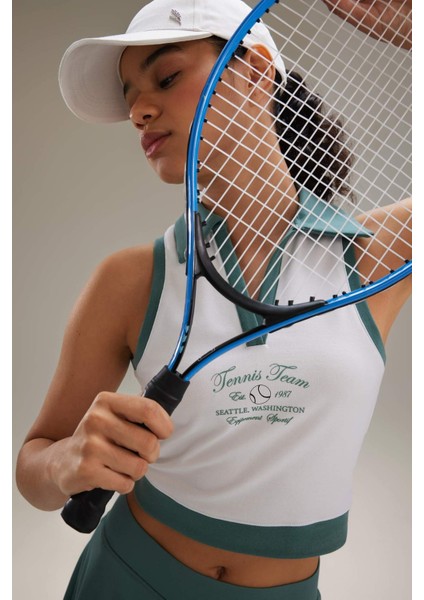 Fit Crop Polo Yaka Baskılı Sporcu Atlet B4581AX24SP