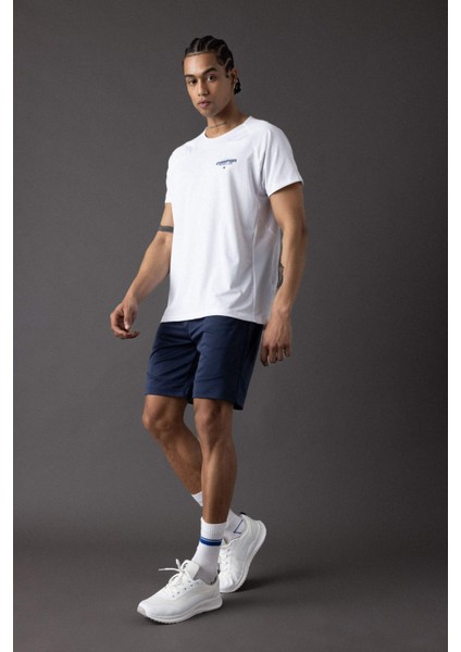 Fit Slim Fit Dar Kesim Bisiklet Yaka Baskılı Kısa Kollu Sporcu Tişört B5019AX24SP