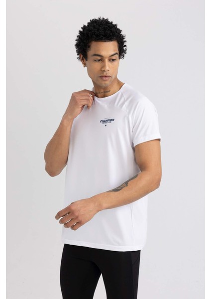Fit Slim Fit Dar Kesim Bisiklet Yaka Baskılı Kısa Kollu Sporcu Tişört B5019AX24SP