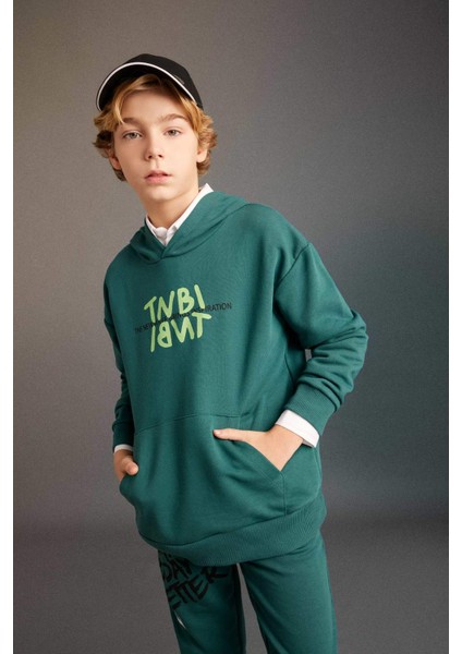 Erkek Çocuk Oversize Geniş Kalıp Sırt Baskılı Kapüşonlu Sweatshirt C0354A823CW fiyatları