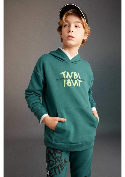 Erkek Çocuk Oversize Geniş Kalıp Sırt Baskılı Kapüşonlu Sweatshirt C0354A823CW modelleri