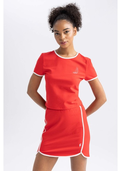 Fit Crop Bisiklet Yaka Sporcu Kısa Kollu Tişört A7034AX23HS