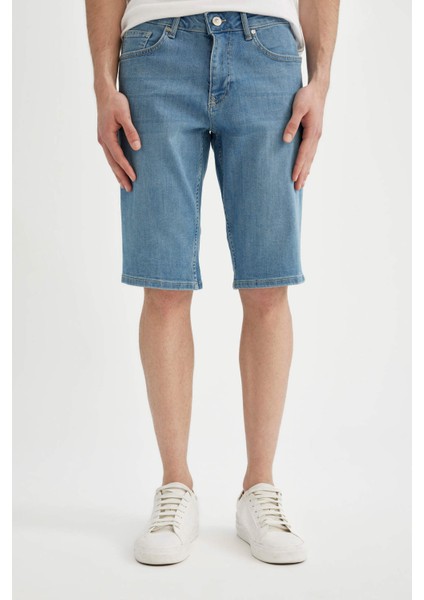 Slim Fit Dar Kesim Jean Bermuda Şort C2692AX24SM