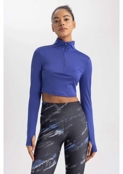 Fit Slim Fit Dar Kesim Fermuarlı Dik Yaka Sporcu Uzun Kollu Tişört modelleri