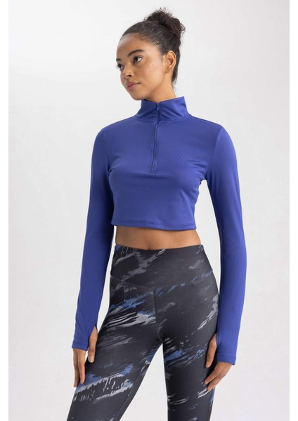 Fit Slim Fit Dar Kesim Fermuarlı Dik Yaka Sporcu Uzun Kollu Tişört fırsatları