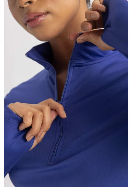 Fit Slim Fit Dar Kesim Fermuarlı Dik Yaka Sporcu Uzun Kollu Tişört indirimleri