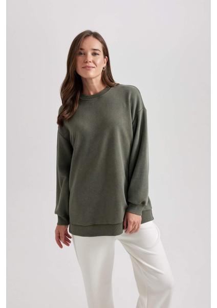 Regular Fit Bisiklet Yaka Basic Düz Sweatshirt Tunik B5244AX23AU