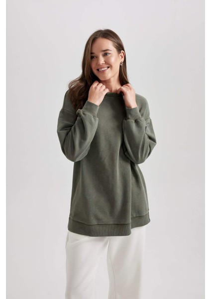 Regular Fit Bisiklet Yaka Basic Düz Sweatshirt Tunik B5244AX23AU