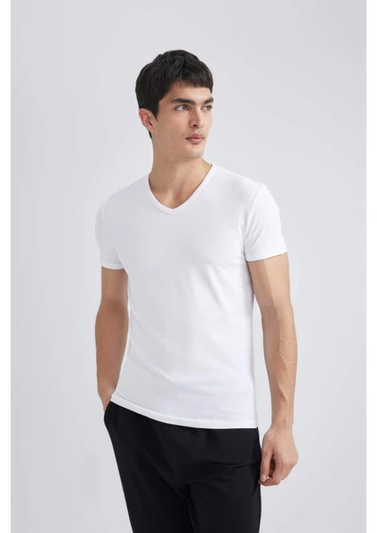 Slim Fit Dar Kesim V Yaka Kısa Kollu Üst L4884AZ24SM