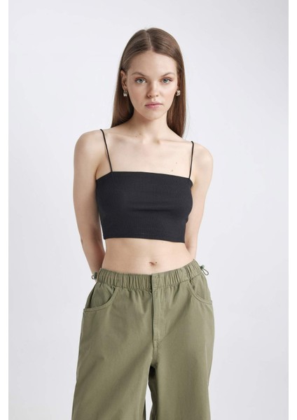 Coool Fitted İp Askılı Pamuklu Crop Basic Düz Atlet U0358AZ24SM