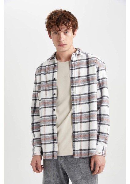Regular Fit Polo Yaka Kareli Oduncu Flanel Uzun Kollu Gömlek S9275AZ23AU