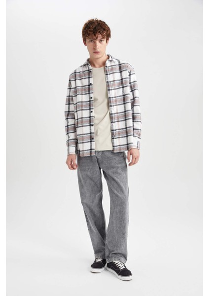 Regular Fit Polo Yaka Kareli Oduncu Flanel Uzun Kollu Gömlek S9275AZ23AU