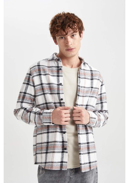 Regular Fit Polo Yaka Kareli Oduncu Flanel Uzun Kollu Gömlek S9275AZ23AU