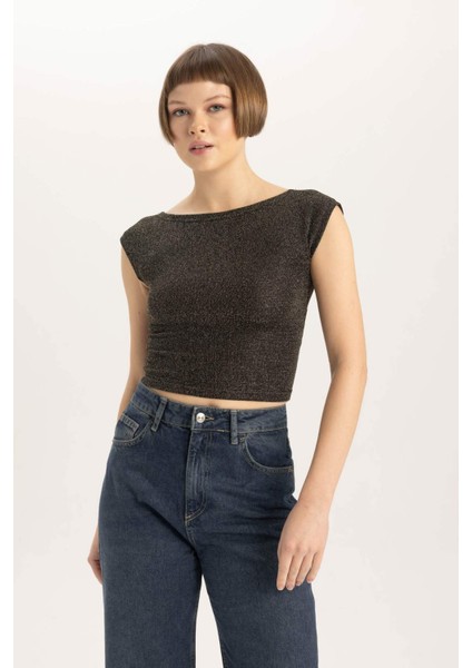 Fitted Bisiklet Yaka Kısa Kollu Tişört C1018AX23WN