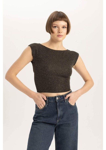 Fitted Bisiklet Yaka Kısa Kollu Tişört C1018AX23WN fırsatları