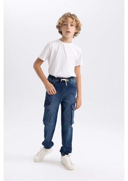 Erkek Çocuk Kargo Cepli Jogger Lastikli Paça Jean Pantolon B5447A824SP
