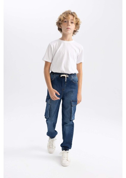 Erkek Çocuk Kargo Cepli Jogger Lastikli Paça Jean Pantolon B5447A824SP