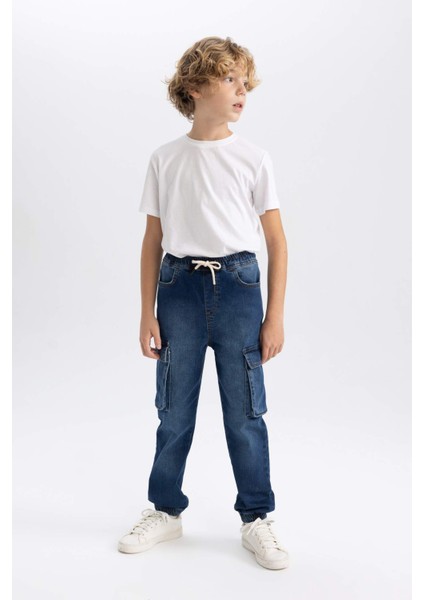 Erkek Çocuk Kargo Cepli Jogger Lastikli Paça Jean Pantolon B5447A824SP