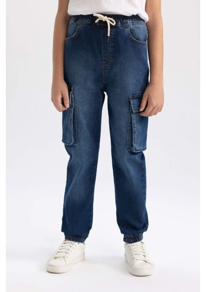 Erkek Çocuk Kargo Cepli Jogger Lastikli Paça Jean Pantolon B5447A824SP