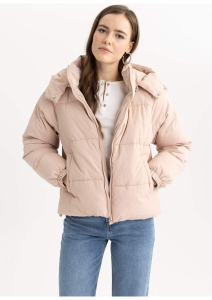 Su İtici Puffer Şişme Mont Oversize Geniş Kalıp Kapüşonlu İçi Suni Kürklü Fermuarlı Cepli A2004AX23WN