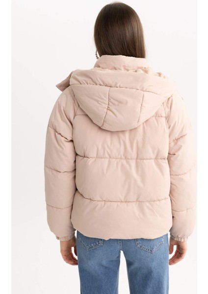 Su İtici Puffer Şişme Mont Oversize Geniş Kalıp Kapüşonlu İçi Suni Kürklü Fermuarlı Cepli A2004AX23WN