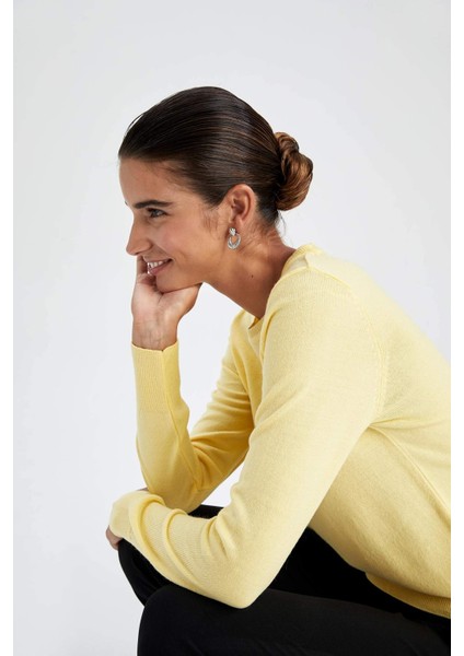 Regular Fit Bisiklet Yaka Ekstra Yumuşak Kaşmir Dokulu Kazak F7091AZ22WN