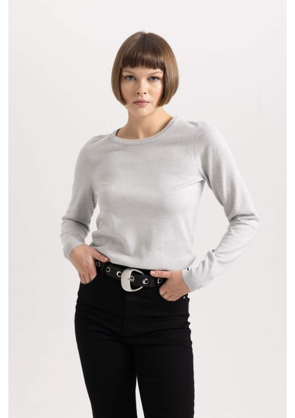Regular Fit Bisiklet Yaka Ekstra Yumuşak Kaşmir Dokulu Kazak F7091AZ22WN