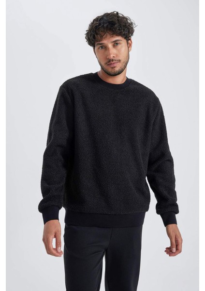 Regular Fit Bisiklet Yaka Basic Düz Pelüş Sweatshirt A6818AX23WN