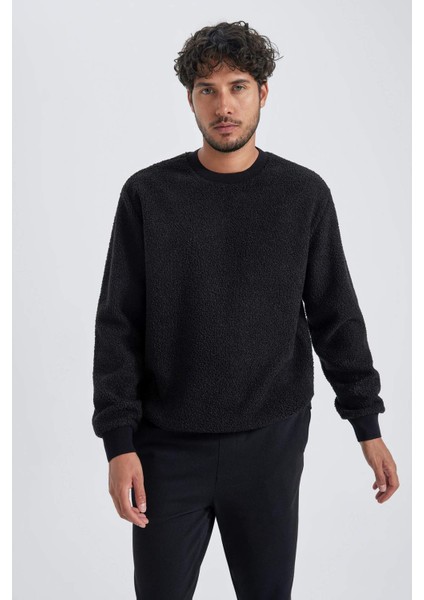 Regular Fit Bisiklet Yaka Basic Düz Pelüş Sweatshirt A6818AX23WN