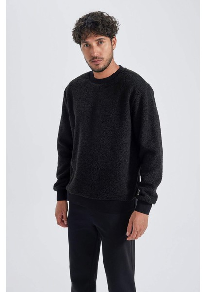 Regular Fit Bisiklet Yaka Basic Düz Pelüş Sweatshirt A6818AX23WN