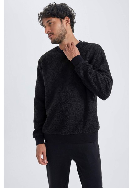 Regular Fit Bisiklet Yaka Basic Düz Pelüş Sweatshirt A6818AX23WN