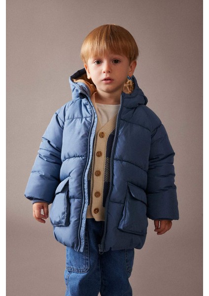 Erkek Bebek Kapüşonlu Polar Astarlı Şişme Mont modelleri