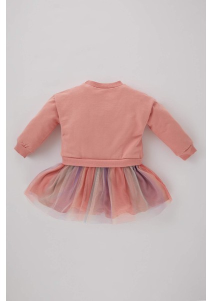 Kız Bebek Unicorn Baskılı Uzun Kollu Elbise B3530A523WN