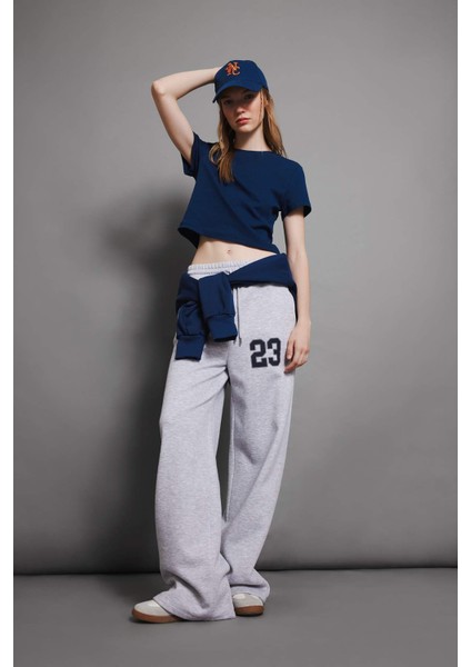 Coool Wide Leg Geniş Bol Paça Eşofman Altı Beli Bağcıklı Baskılı Kalın D4997AX24AU