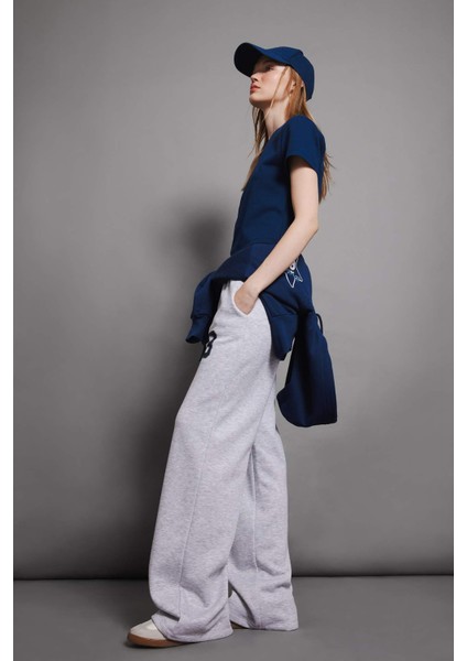 Coool Wide Leg Geniş Bol Paça Eşofman Altı Beli Bağcıklı Baskılı Kalın D4997AX24AU