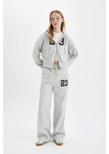 Coool Wide Leg Geniş Bol Paça Eşofman Altı Beli Bağcıklı Baskılı Kalın D4997AX24AU