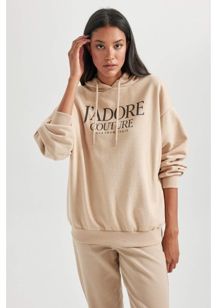 Oversize Fit Kapüşonlu Kalın Sweatshirt B4056AX23AU