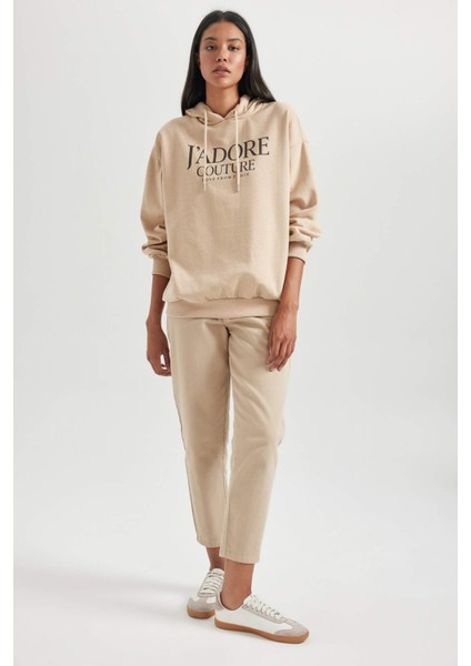 Oversize Fit Kapüşonlu Kalın Sweatshirt B4056AX23AU
