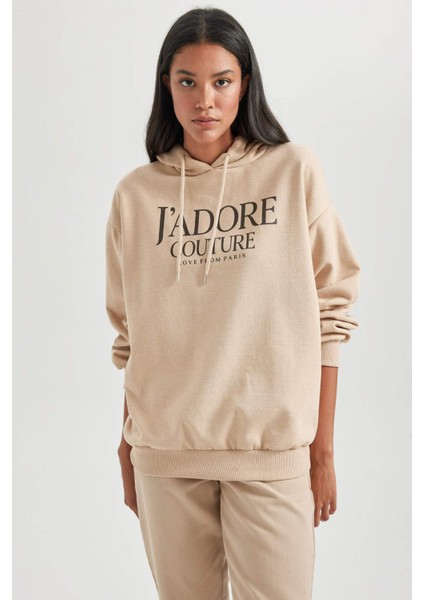 Oversize Fit Kapüşonlu Kalın Sweatshirt B4056AX23AU